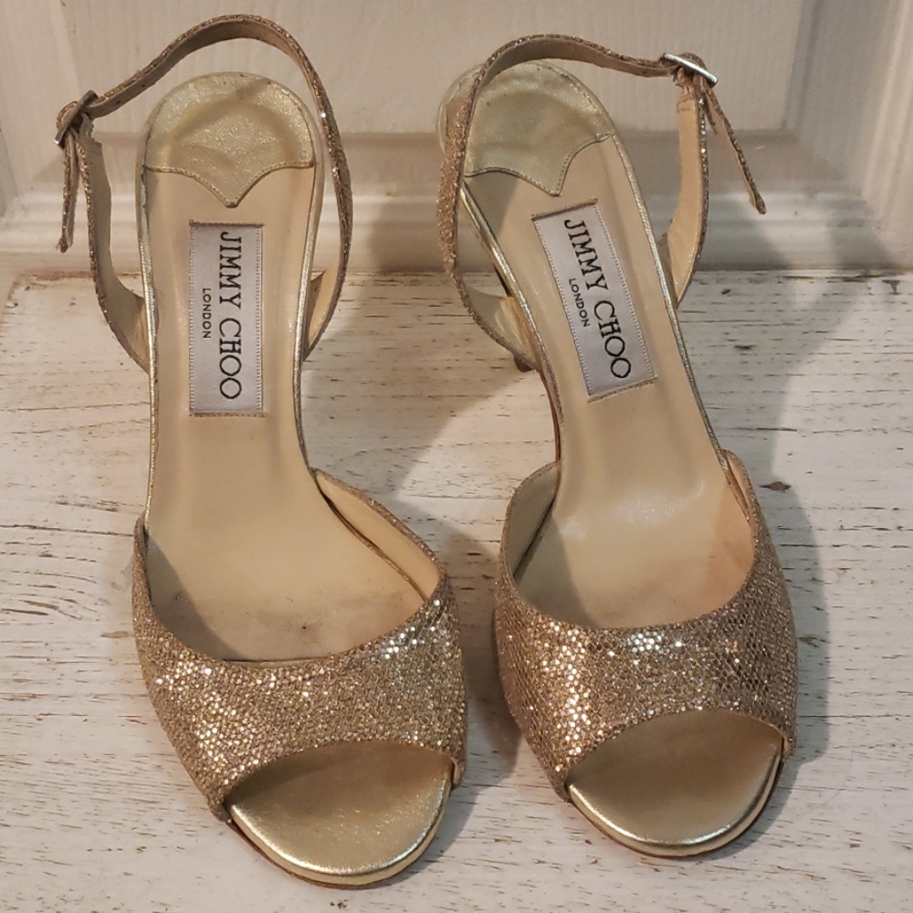 Jimmy Choo Gold Glitter Sandals